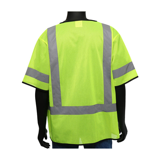 PIP 47302 Class 3 Viz-Up 3-Pocket Zipper Mesh Vest, Lime, detail