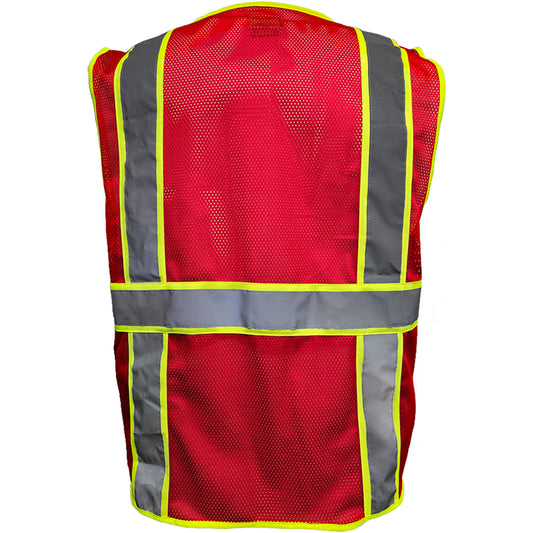 24-500GT Enhanced Visibility Five Pocket Mesh Vest - Red - Back