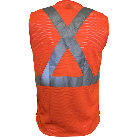 24-502SX ANSI Type R Class 2 Three Pocket Mesh Breakaway Vest - Orange - Back