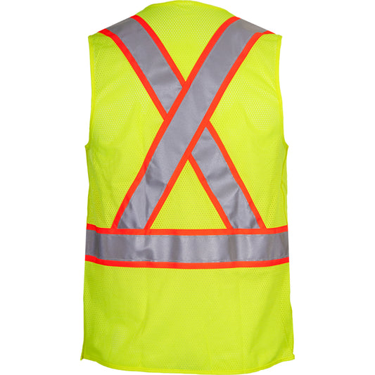 24-505SX ANSI Type R Class 2 Seven Pocket Mesh Breakaway Vest with X-Back - Lime - Back