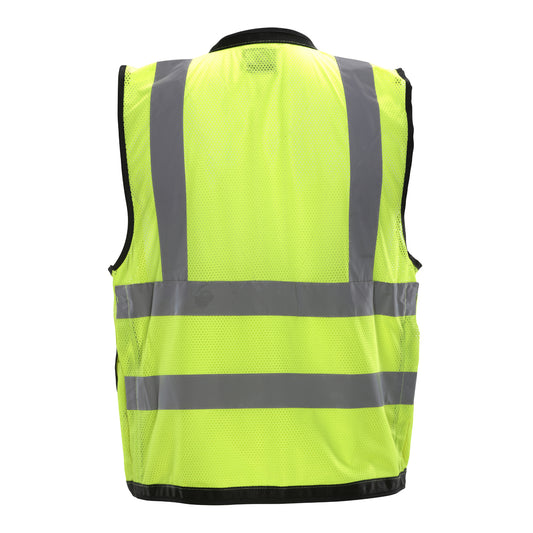 24-587ET ANSI Type R Class 2 Twelve Pocket Mesh Surveyors Vest with Black Trim - Lime - Back