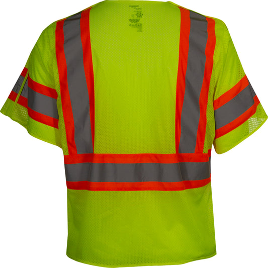 24-591GT ANSI Type R Class 3 Seven Pocket Breakaway Vest with Adjustable Side Wraps and Sleeves - Lime - Back