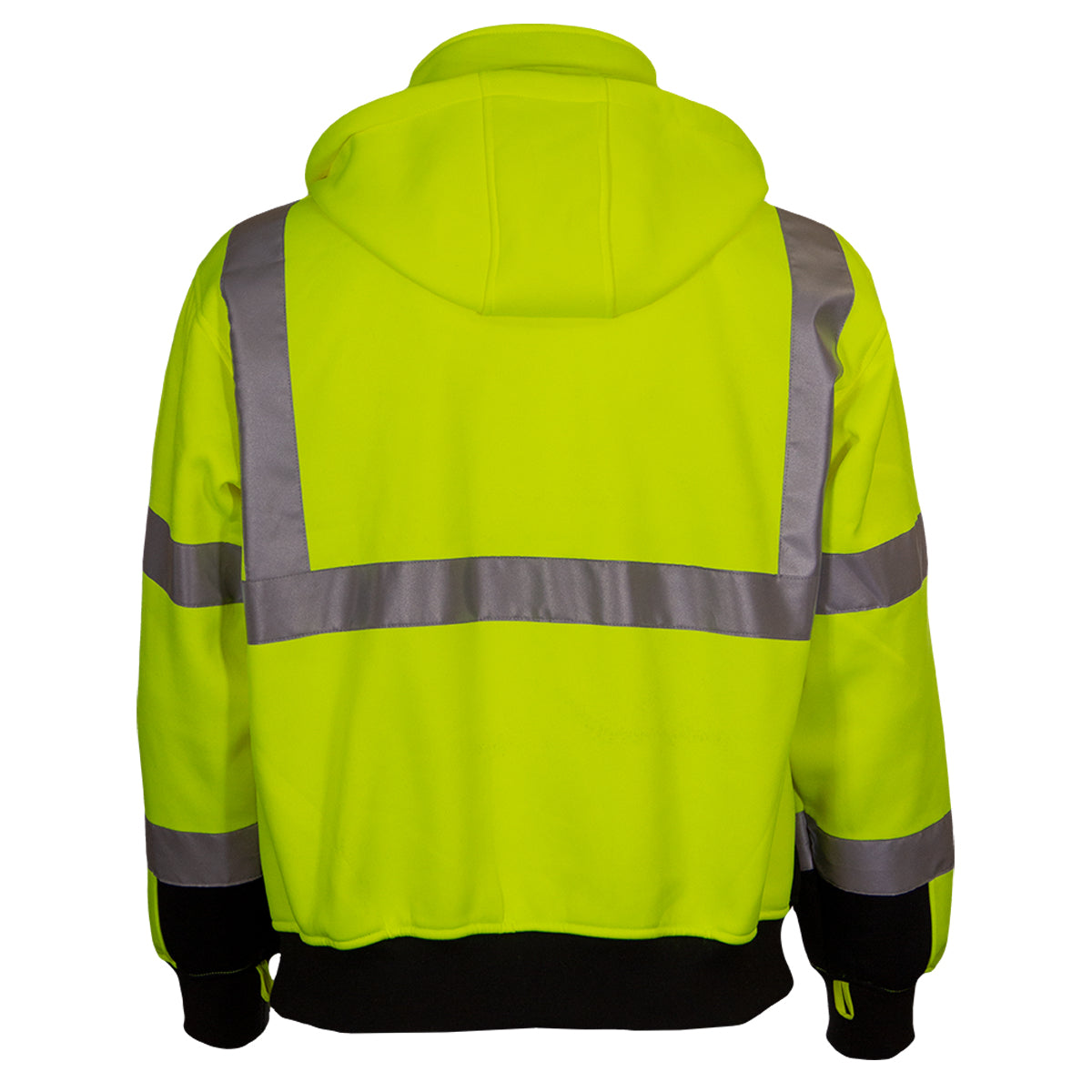 24-602ST ANSI Type R Class 3 Sweatshirt with Removable Hood - Lime/Black - Back with Hood