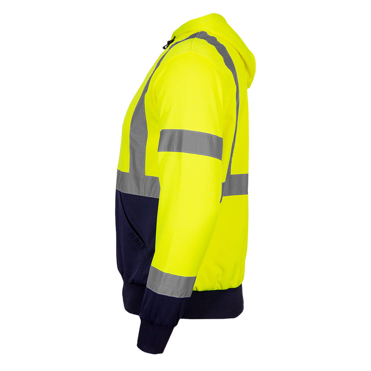 Reflective Apparel 604GT Pullover Hooded Sweatshirt, lime/navy, left side