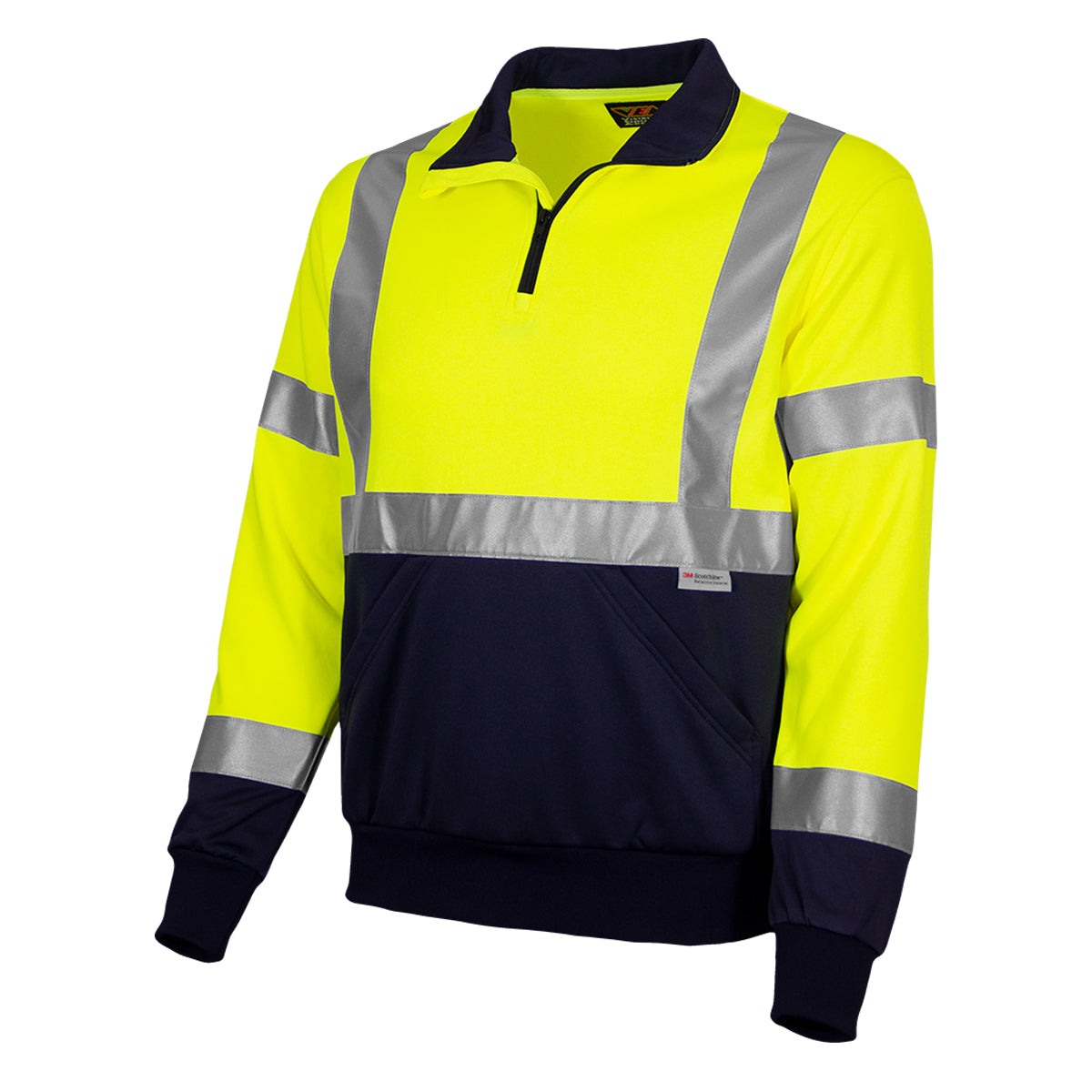 Reflective Apparel 605GT Quarter-Zip Sweatshirt, lime/navy, 3/4 left
