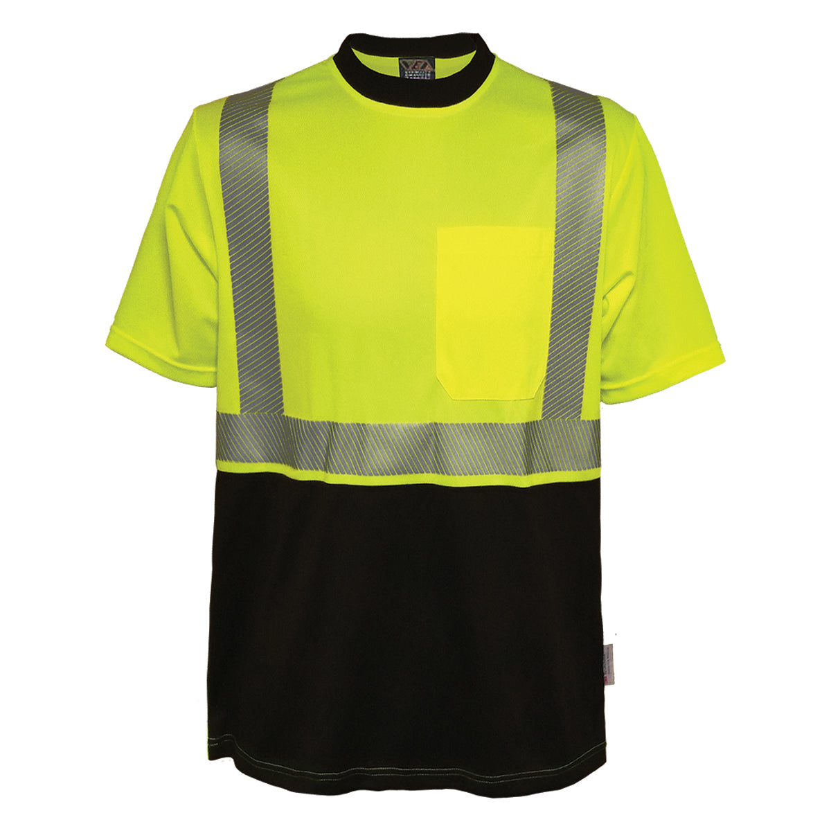 24-102CT-LB ANSI Type R Class 2 Short Sleeve T-Shirt with Segmented Tape - Lime/Black - Front