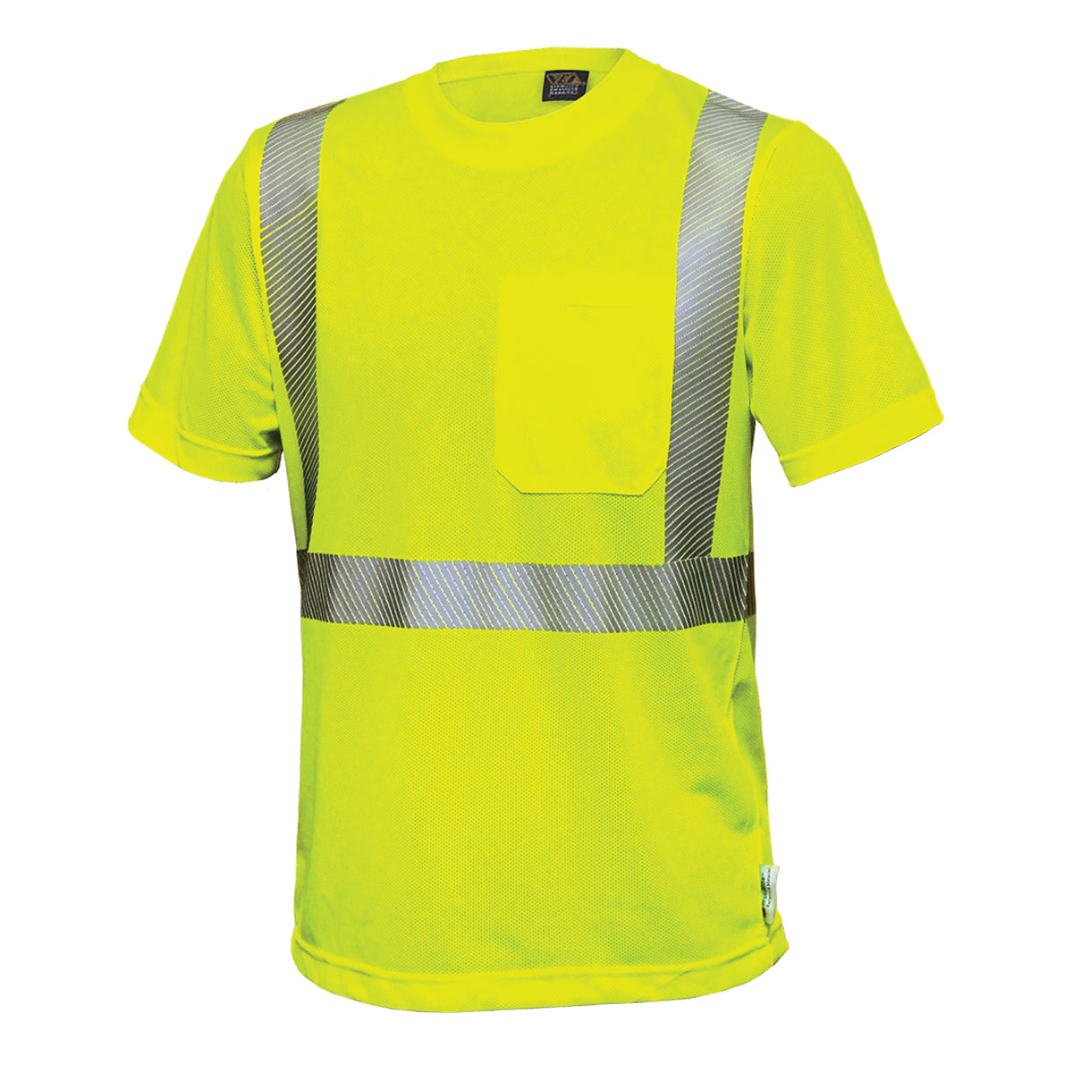 Reflective Apparel 103CT Short Sleeve T-Shirt with Segmented Tape, lime, 3/4 front
