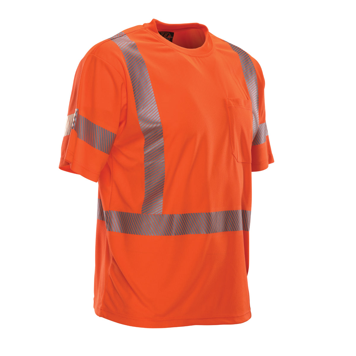Reflective Apparel 104CT Short Sleeve T-Shirt with Segmented Tape, orange, 3/4 right