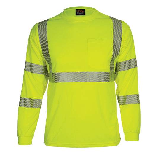 24-204CT ANSI Type R Class 3 Long Sleeve T-Shirt with Segmented Tape - Lime - Front