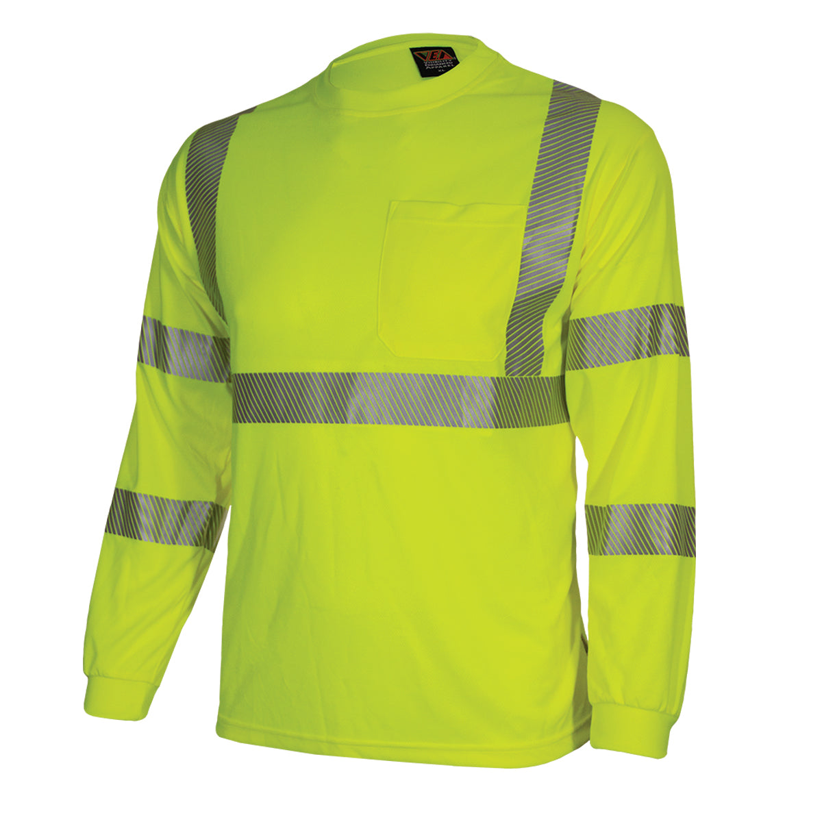 Reflective Apparel 204CT Long Sleeve T-Shirt with Segmented Tape, lime, 3/4 left