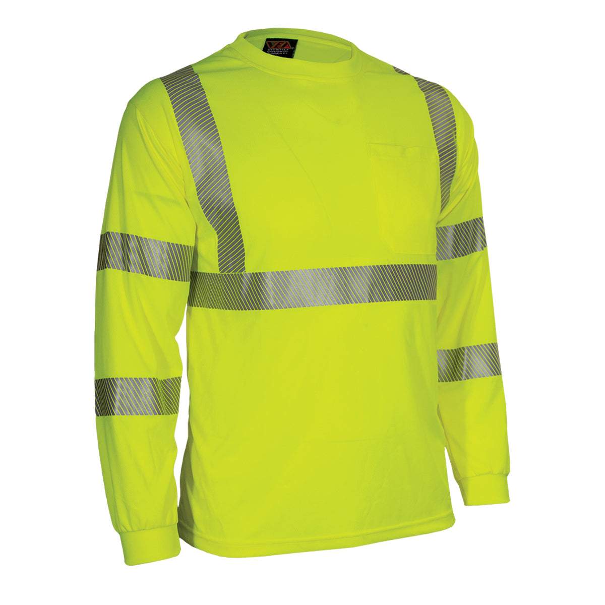 Reflective Apparel 204CT Long Sleeve T-Shirt with Segmented Tape, lime, 3/4 right