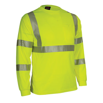 Reflective Apparel 204CT Long Sleeve T-Shirt with Segmented Tape, lime, 3/4 right