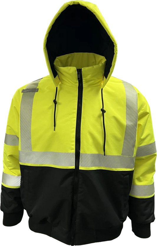 24-430PS-LB ProDuck ANSI Class 3 Insulated Bomber Jacket - Lime/Black - Front