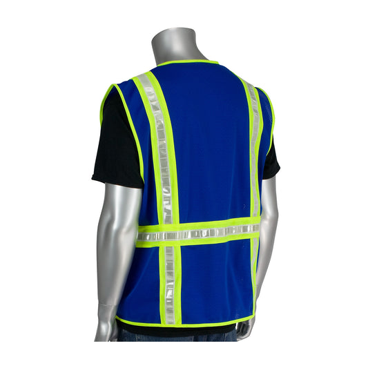 PIP 300-1000 Surveyor's Style Safety Vest with Solid Front/Mesh Back, blue, back