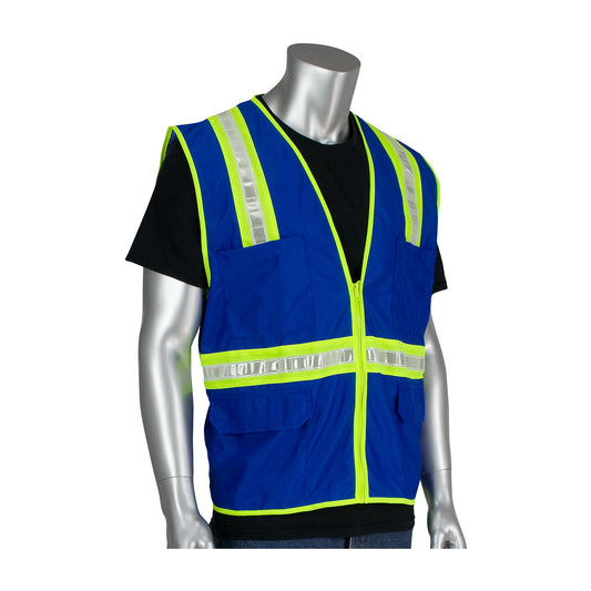 PIP 300-1000 Surveyor's Style Safety Vest with Solid Front/Mesh Back, blue, front