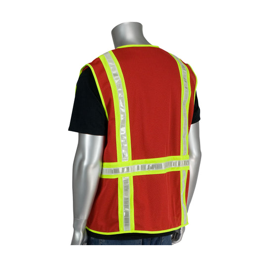 PIP 300-1000 Surveyor's Style Safety Vest with Solid Front/Mesh Back, red, back