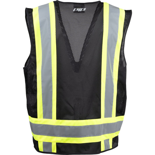 PIP 301-0500M Two-Tone Eleven Pocket Mesh Surveyors Vest, black, detail