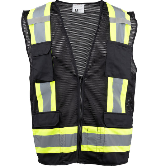 PIP 301-0500M Two-Tone Eleven Pocket Mesh Surveyors Vest, black, detail