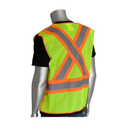 PIP 302-0211 and CAN/CSA Z96 Class 2 Two-Tone X-Back Breakaway Mesh Vest, lime, back