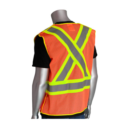 PIP 302-0211 and CAN/CSA Z96 Class 2 Two-Tone X-Back Breakaway Mesh Vest, orange, back