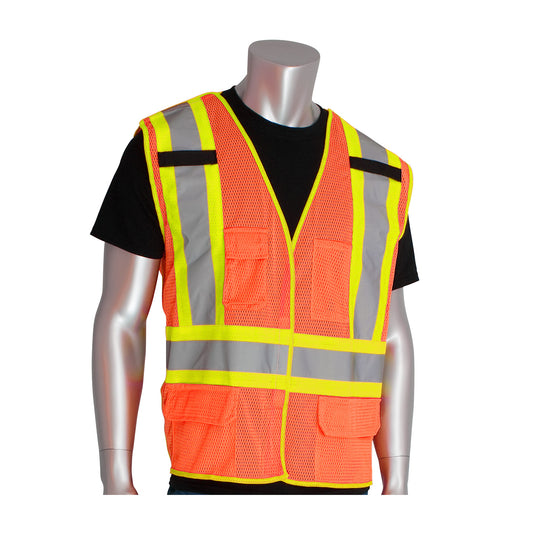 PIP 302-0211 and CAN/CSA Z96 Class 2 Two-Tone X-Back Breakaway Mesh Vest, orange, front