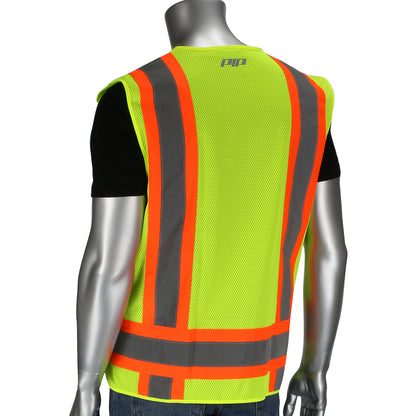 PIP 302-0505 Class 2 Breakaway 11-Pocket Surveyors Vest, Lime, back