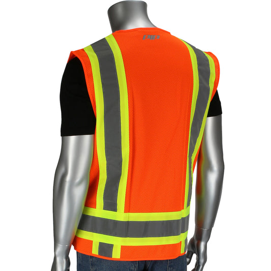 PIP 302-0505 Mesh Breakaway Eleven Pocket Surveyors Vest, orange, back