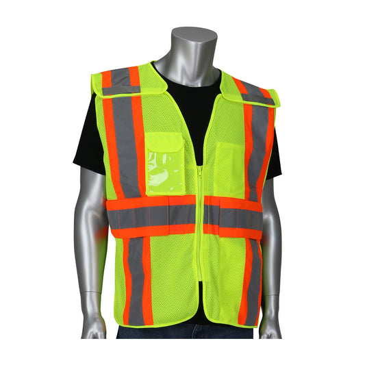 PIP 302-0590 Expandable Two-Tone Mesh Breakaway Vest, lime, front
