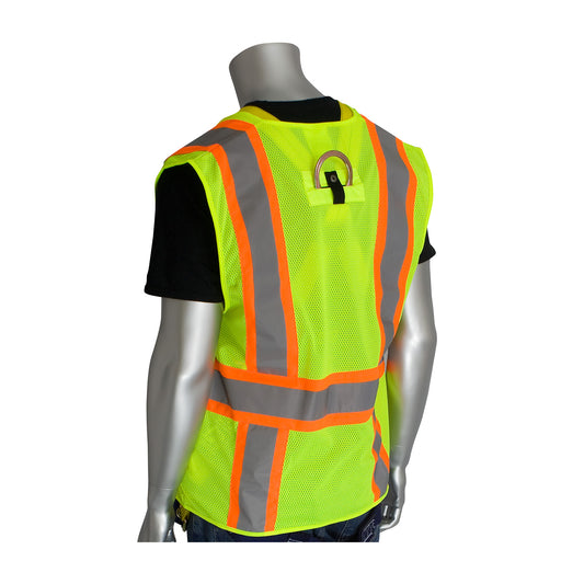 PIP 302-0600D Two-Tone Mesh Vest with "D" Ring Access, lime, back