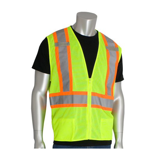 PIP 302-0600D Two-Tone Mesh Vest with "D" Ring Access, lime, front