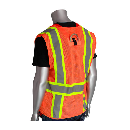 PIP 302-0600D Two-Tone Mesh Vest with "D" Ring Access, orange, back