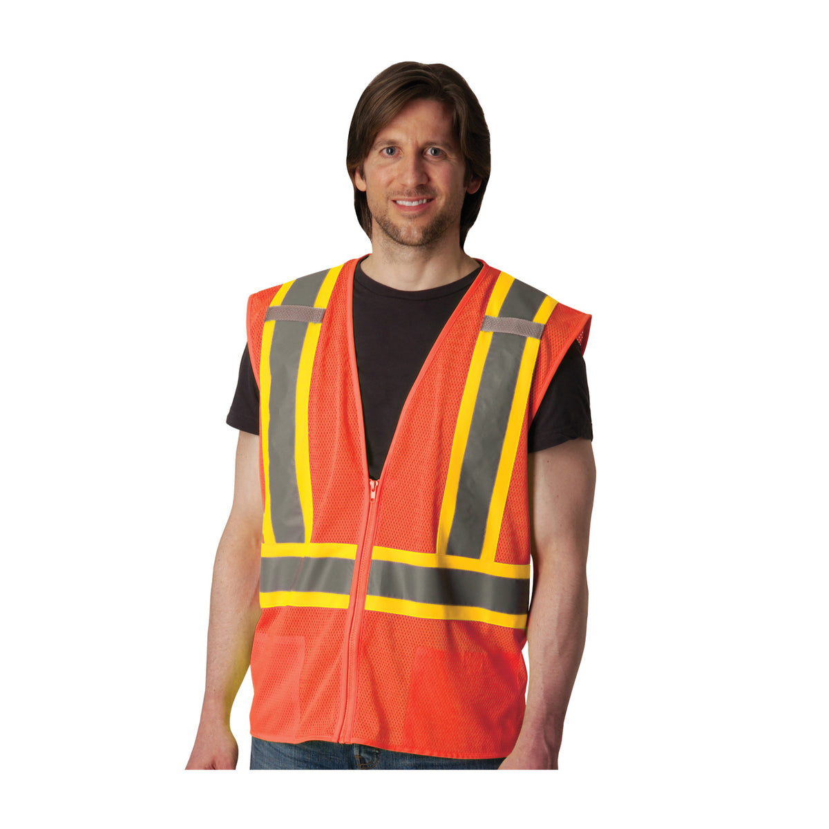 PIP 302-0600D Two-Tone Mesh Vest with "D" Ring Access, orange, front