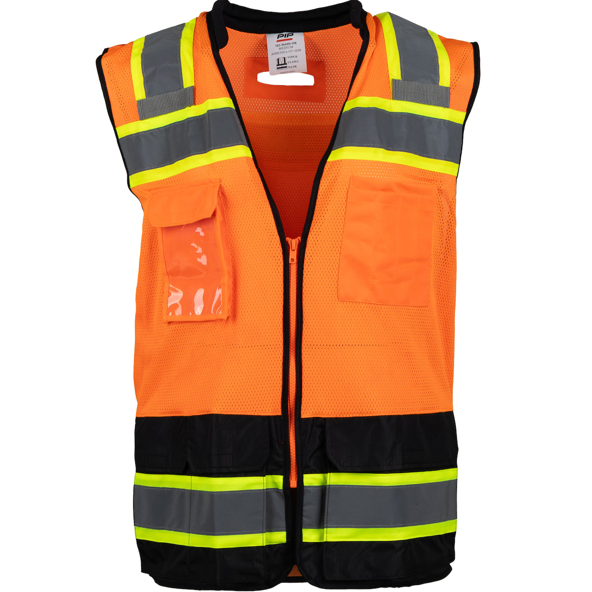 PIP 302-0660D Black Bottom Mesh Vest with "D" Ring Access, orange, detail