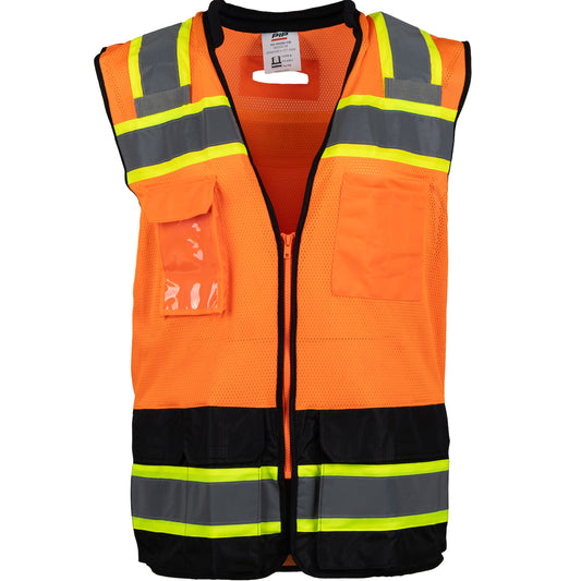 PIP 302-0660D Black Bottom Mesh Vest with "D" Ring Access, orange, detail