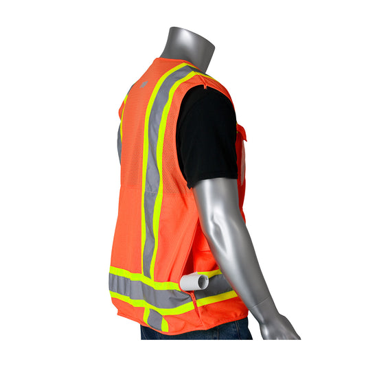 PIP 302-0700 Two-Tone Ten Pocket Surveyors Tech Vest, orange, back