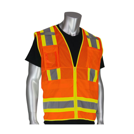 PIP 302-0700 Two-Tone Ten Pocket Surveyors Tech Vest, orange, front