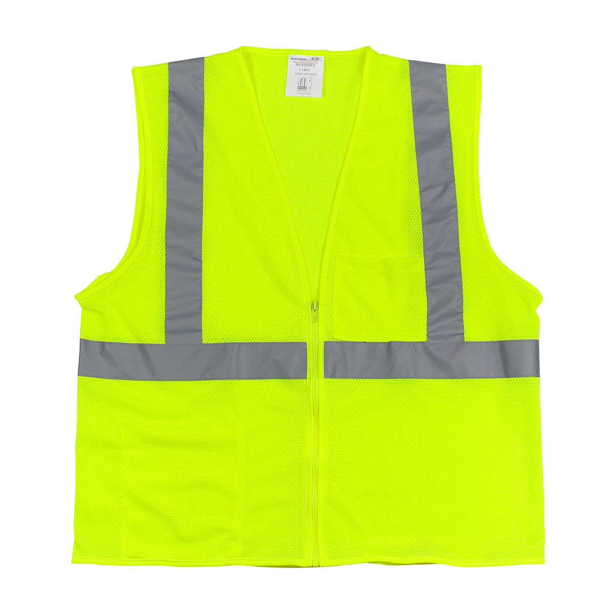 PIP 302-0702Z Class 2 2-Pocket Zipper Mesh Vest, Lime, front 2
