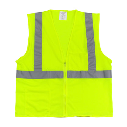 PIP 302-0702Z Class 2 2-Pocket Zipper Mesh Vest, Lime, front 2