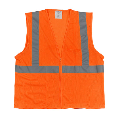 PIP 302-0702Z Class 2 2-Pocket Zipper Mesh Vest, Orange, front 2