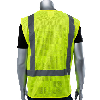 PIP 302-0710B Class 2 5-Pocket Value Mesh Vest, Lime, back