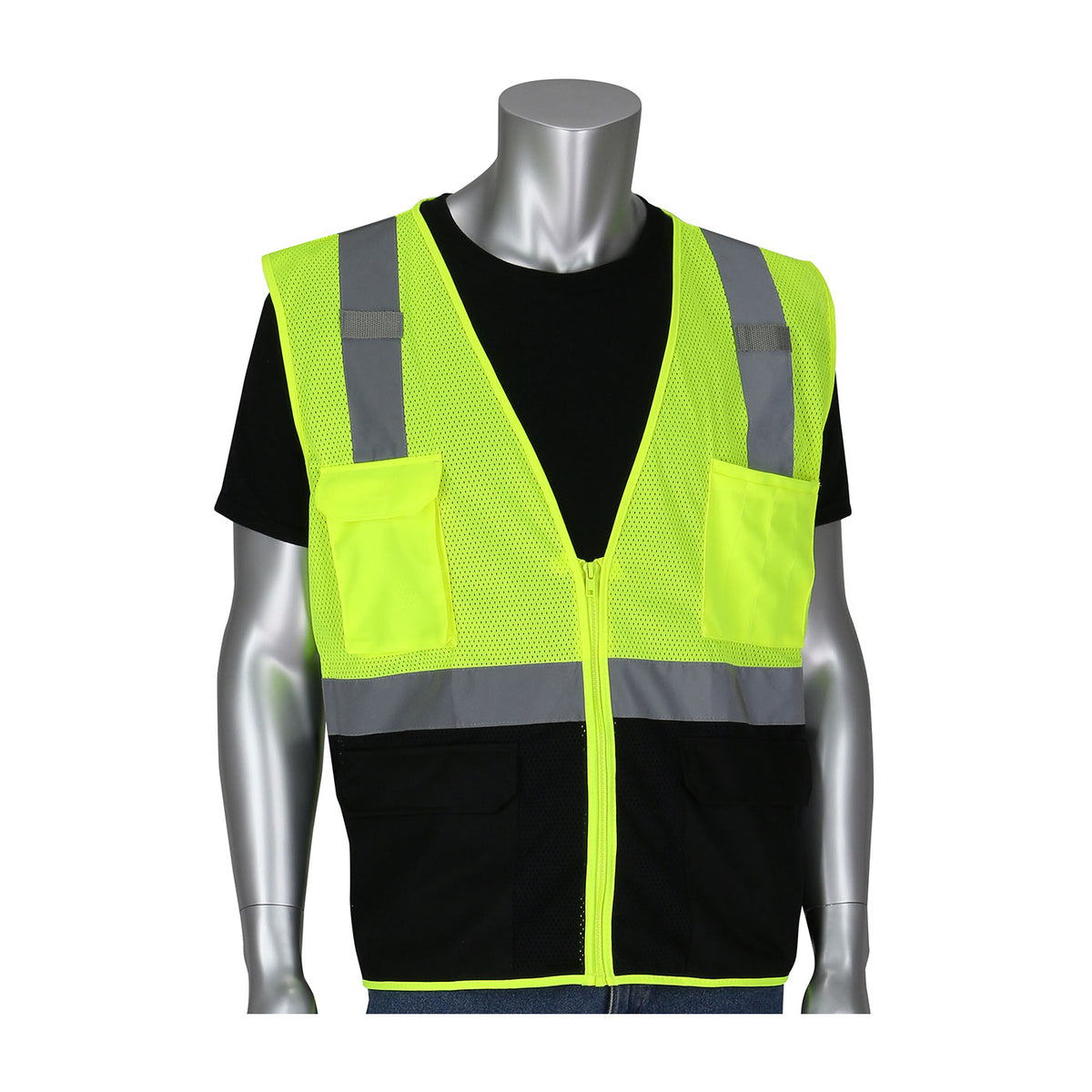 PIP 302-0710B Class 2 5-Pocket Value Mesh Vest, Lime, front