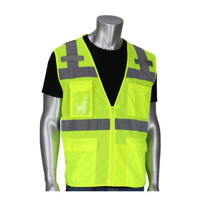 PIP 302-0750 Five Pocket Surveyors Vest, lime, front