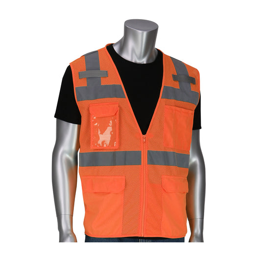 PIP 302-0750 Five Pocket Surveyors Vest, orange, front