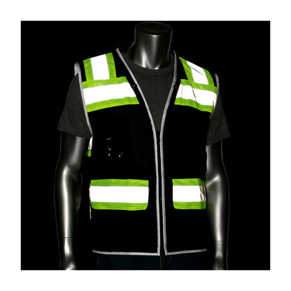 PIP 302-0800D-BK Class 1 Black 11-Pocket Surveyors Vest, Black, front 2