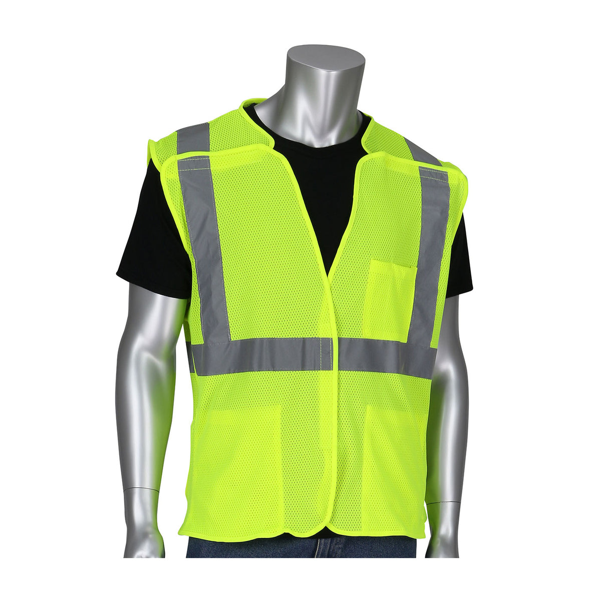 PIP 302-5PMV Three Pocket Mesh Breakaway Vest, lime, front
