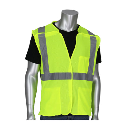 PIP 302-5PMV Three Pocket Mesh Breakaway Vest, lime, front