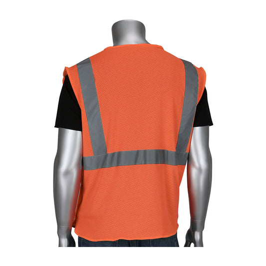 PIP 302-5PMV Three Pocket Mesh Breakaway Vest, orange, back