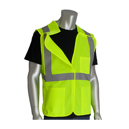 PIP 302-5PV Class 2 3-Pocket Solid Breakaway Vest, Lime, front 2