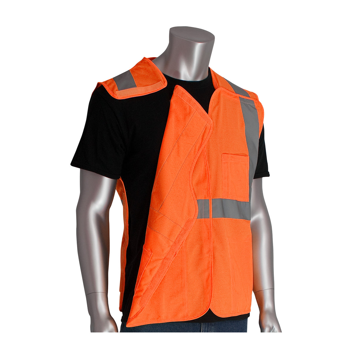 PIP 302-5PV Class 2 3-Pocket Solid Breakaway Vest, Orange, front 3