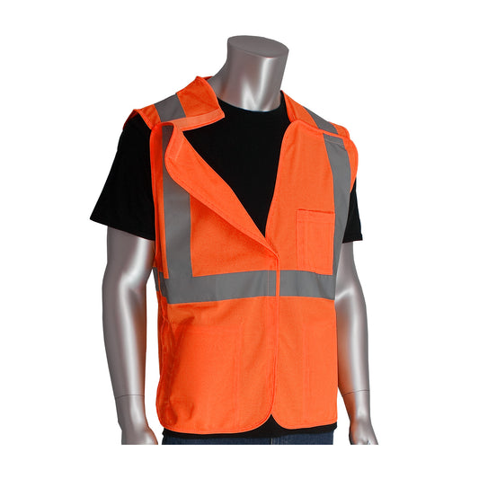 PIP 302-5PV Class 2 3-Pocket Solid Breakaway Vest, Orange, front 2